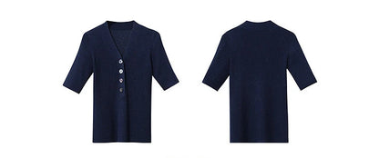 Damen V-Ausschnitt Pullover Wolle-Mix Halbarm Slim Frühling-Herbst