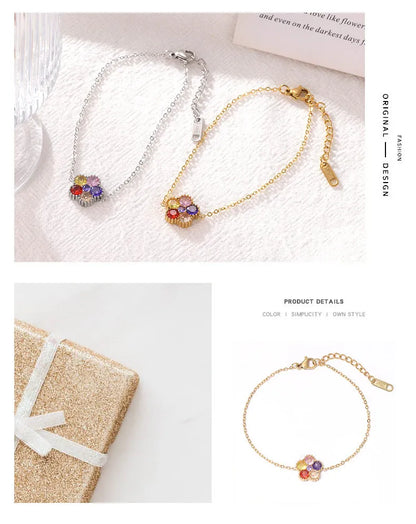 Damen-Armband mit bunten Zirkonia-Blüten