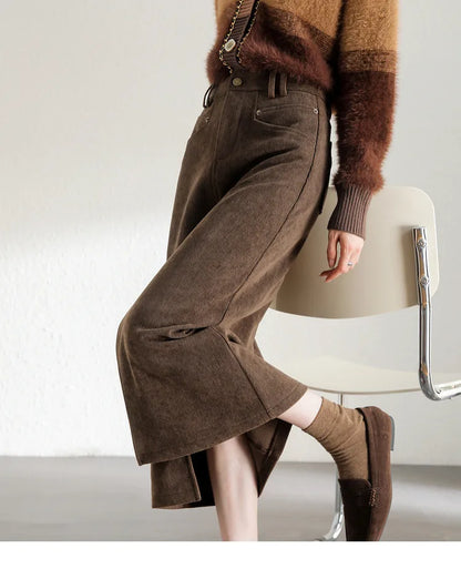 Damen Midi Cord-Rock mit Schlitz am Saum für elegante Büro-Outfits