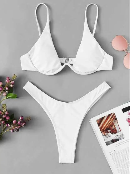 Sexy Bikini-Set mit Push-up-Effekt – Solides Design für Strand und Pool