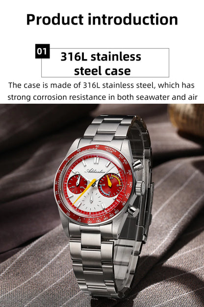 ADDIESDIVE 37mm Men Watch AD2539 BGW9 Super Luminous Chronograph Watch Bubble Mirror Glass 10Bar Waterproof VK63 Quartz Watches