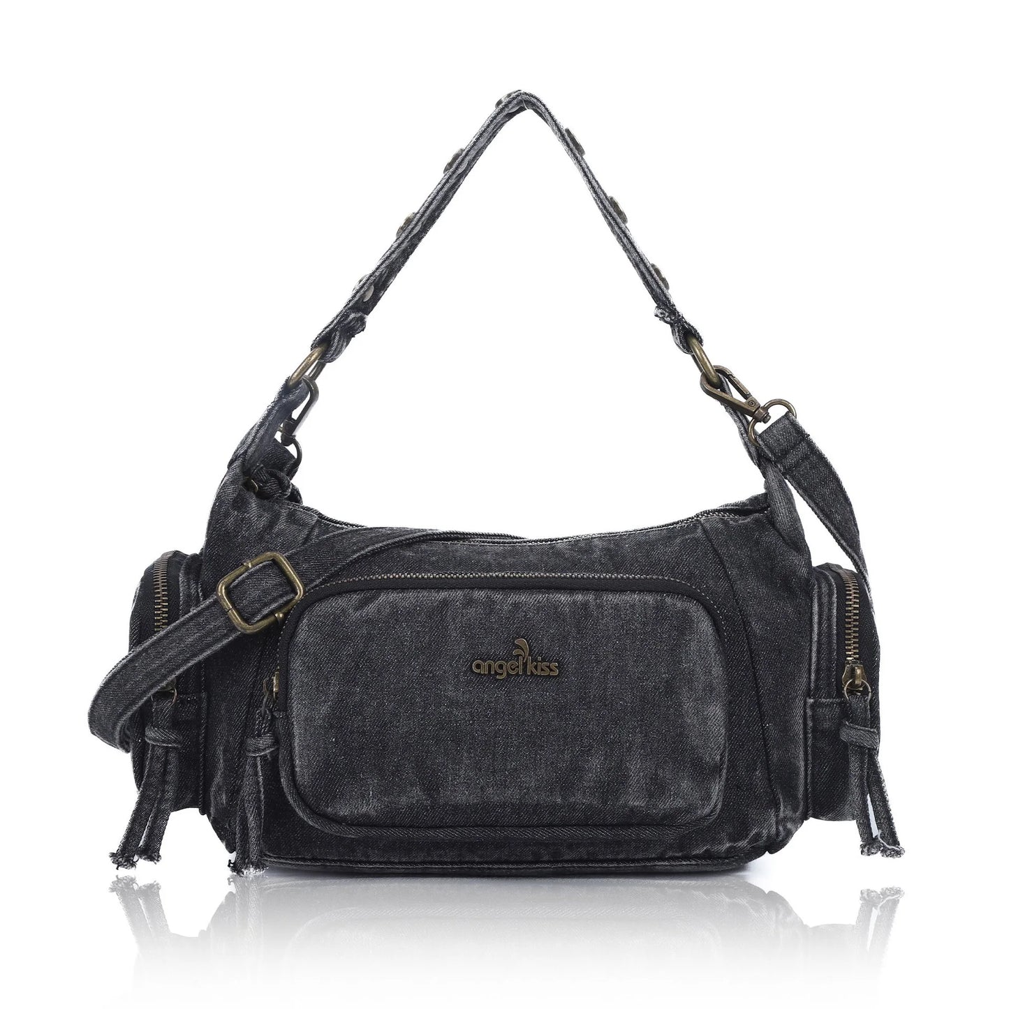 Damen-Handtasche aus Denim mit Top-Handle Stil und großzügigem Innenfach mit Reißverschluss
