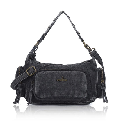 Damen-Handtasche aus Denim mit Top-Handle Stil und großzügigem Innenfach mit Reißverschluss