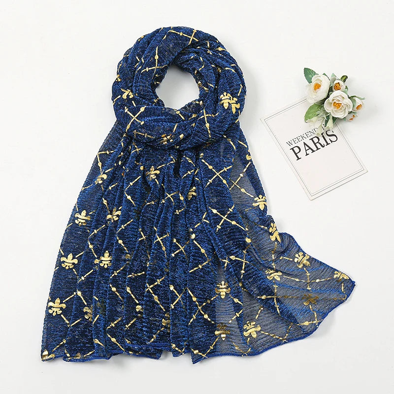 Damen Chiffon Hijab Schal Glitzer Gold Silber muslimisch Kopftuch einfarbig