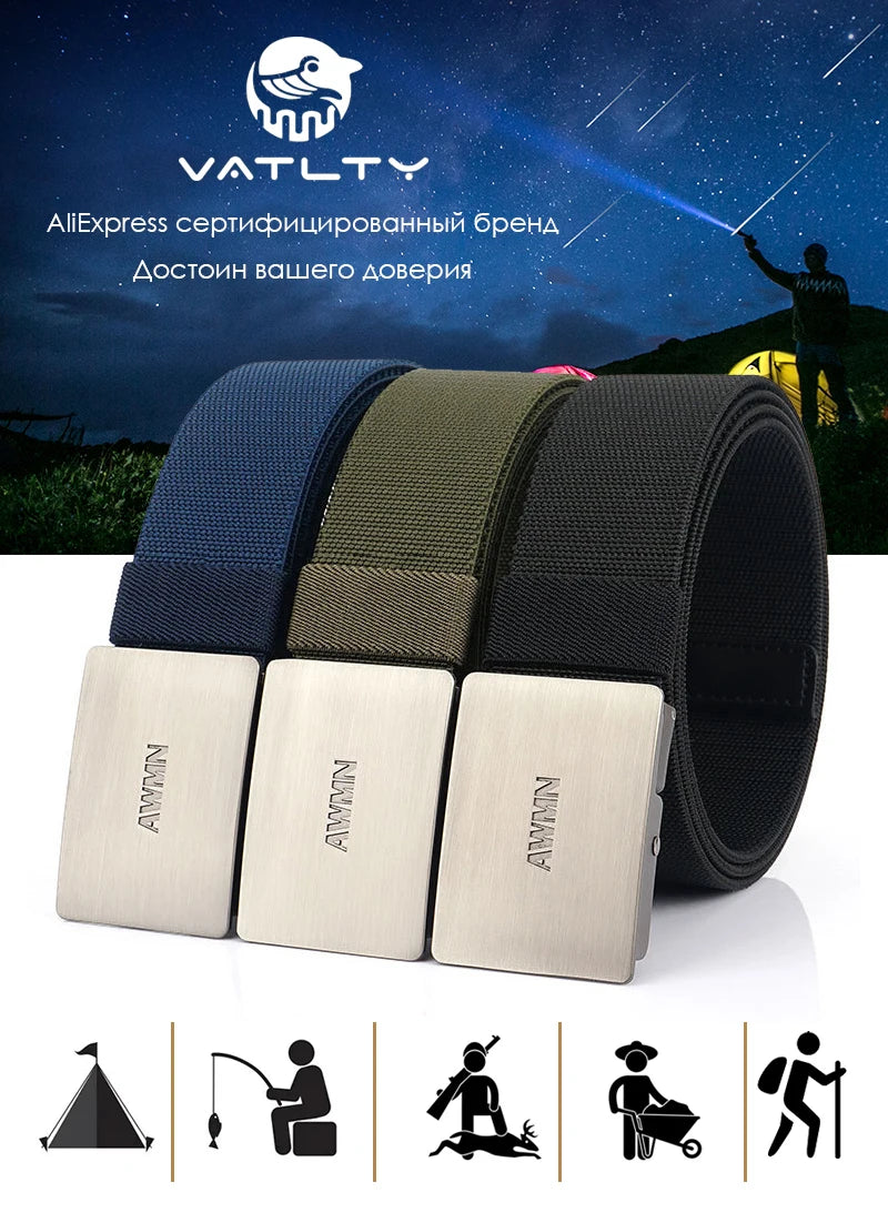 VATLY Silber Stretch-Gürtel Herren 3,8 cm mit Schnellverschluss 105–125 cm