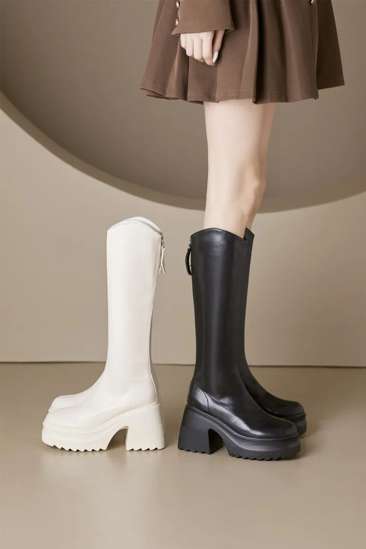 AIYUQI High Heel Boots Women Autumn 2025 New Genuine Leather Platform Boots Women Skinny Leg 10cm Heel High Female Rider Boots