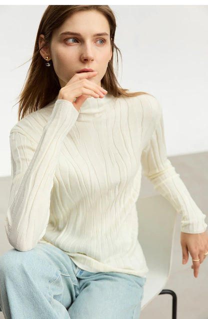 Damen-Wollpullover mit Stehkragen, langarm, weiß, Rippstrick