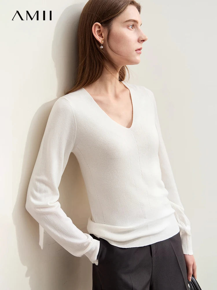 Damen V-Ausschnitt Pullover Wolle-Seide Slim Pendler Herbst