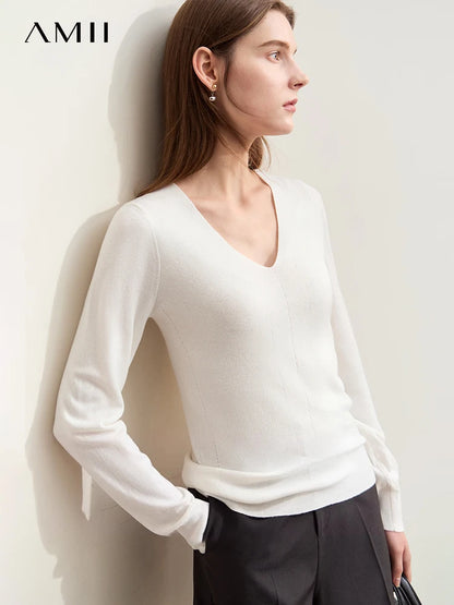 Damen V-Ausschnitt Pullover Wolle-Seide Slim Pendler Herbst