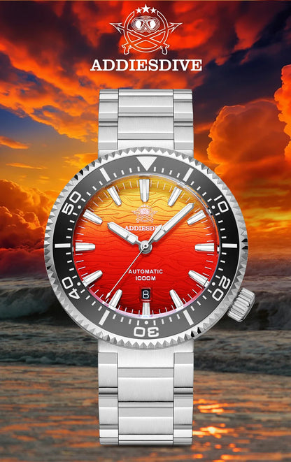 Herren-Profi-Taucheruhr mit Sonnenuntergangs-Zifferblatt und 1000 m Wasserdichtigkeit