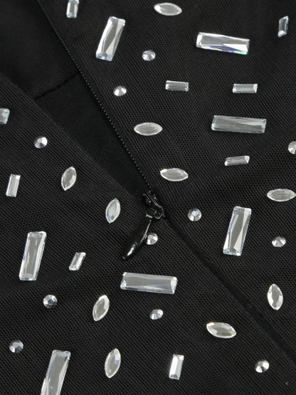 Luxuriöse Damenjacke mit Perlenbesatz und Patchwork-Design – Langarm und Reverskragen