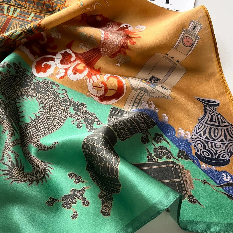 Damen Seidenschal quadratisch Blumen Bandana Haarband Halstuch weich