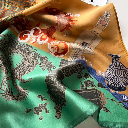 Damen Seidenschal quadratisch Blumen Bandana Haarband Halstuch weich