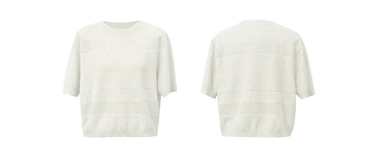 Damen-Rundhalspullover Kurzarm Crop Viskose locker Sommer