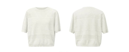 Damen-Rundhalspullover Kurzarm Crop Viskose locker Sommer
