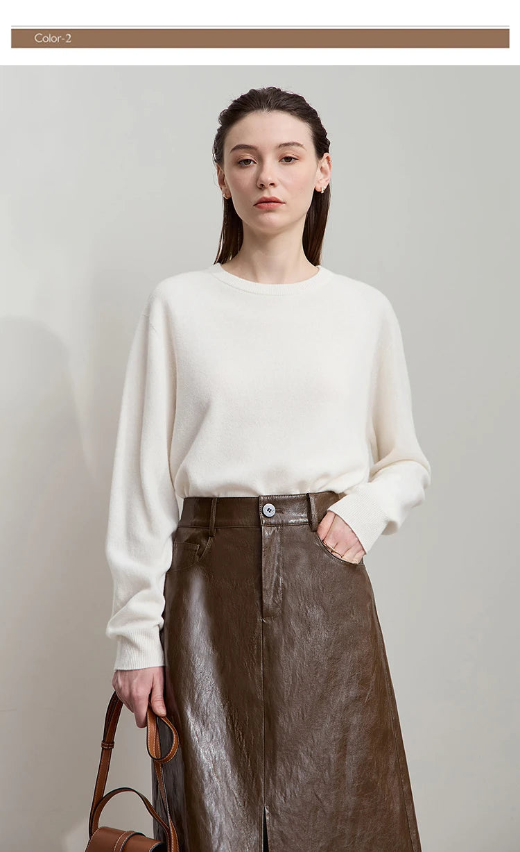 Damenpullover, offwhite/weiß, Rundhalsausschnitt, lange Ärmel, weicher Strick, Bündchen