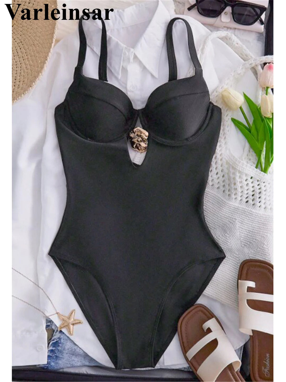 Damen-Badeanzug Cut-Out Bügel High-Leg Monokini Weste gepolstert
