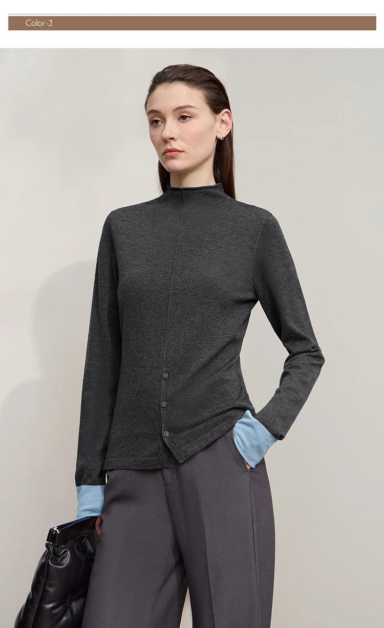 Strickpullover mit halbhohem Kragen, langen Ärmeln, dunkelgrauer Farbton