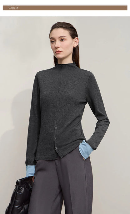 Strickpullover mit halbhohem Kragen, langen Ärmeln, dunkelgrauer Farbton