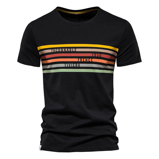 Aio peson gestreifte T-Shirts aus Baumwolle Männer O-Ausschnitt Slim Fit kausale Modedesigner T-Shirts für Männer Sommer Kurzarm Herren bekleidung
