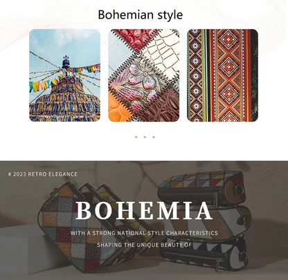 Damen-Schultertasche Patchwork-Leder Boho-Stil