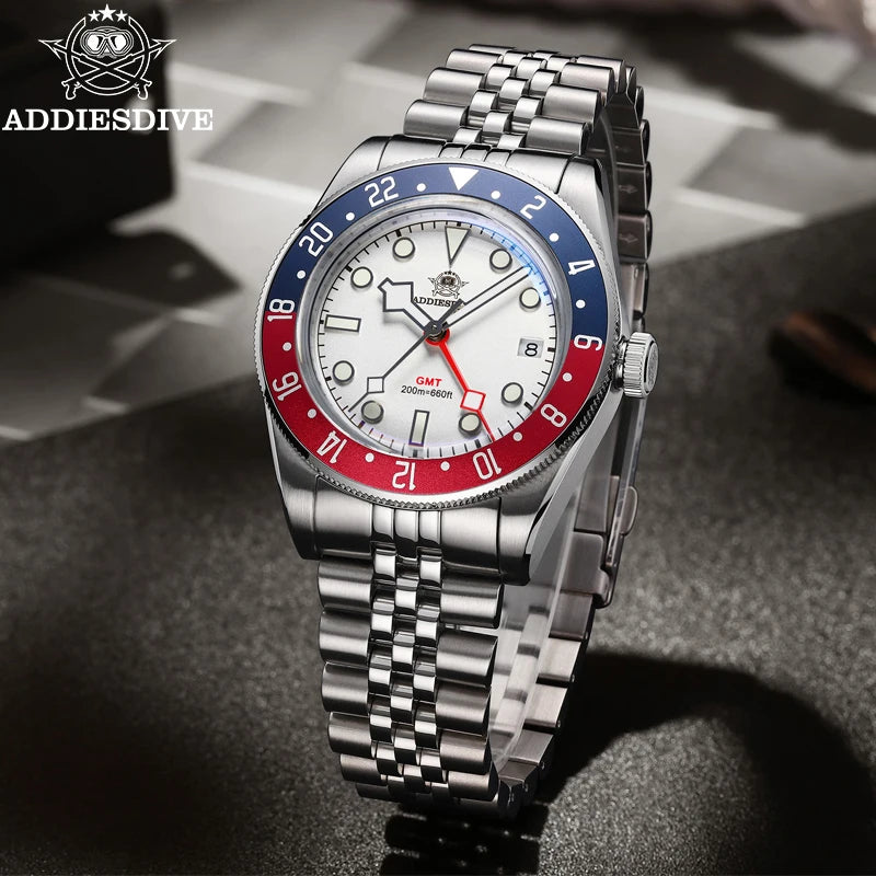 Herren-GMT-Quarzuhr mit Ronda-Werk und Bubble-Glas