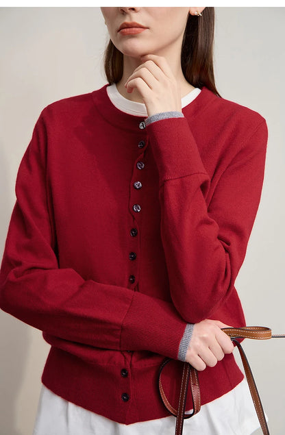 Damen-Rundhalspullover Strickjacke einfarbig einreihig Herbst-Winter