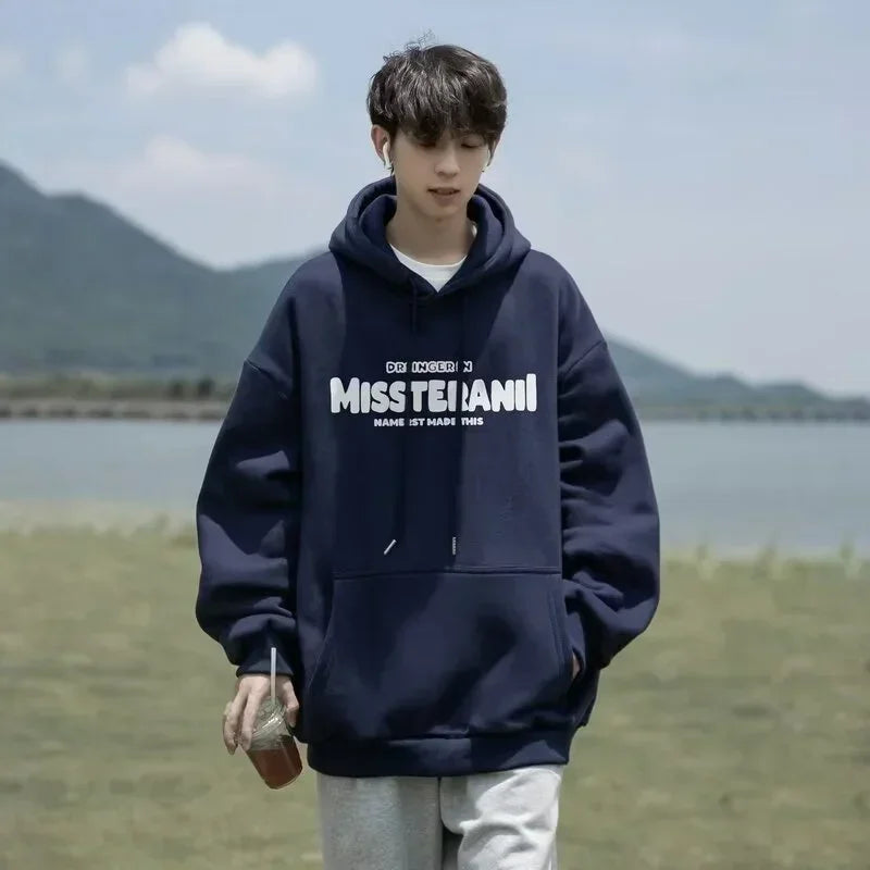 2024 Neu im Vintage-Stil, lässig, Kapuzenpullover für Herren, mit Buchstaben bedruckt, lockere Passform, Kapuzenpullover, Herbst, Y2K, Streetwear, modischer Trainingsanzug