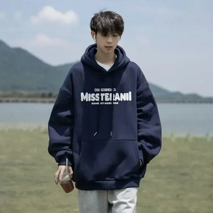 2024 Neu im Vintage-Stil, lässig, Kapuzenpullover für Herren, mit Buchstaben bedruckt, lockere Passform, Kapuzenpullover, Herbst, Y2K, Streetwear, modischer Trainingsanzug