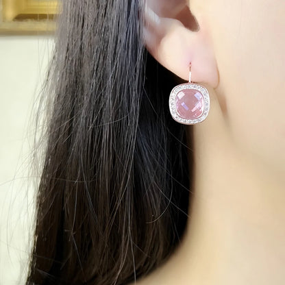Damen-Ohrtropfen rosa quadratisch Cosmo Europa aus Sterlingsilber