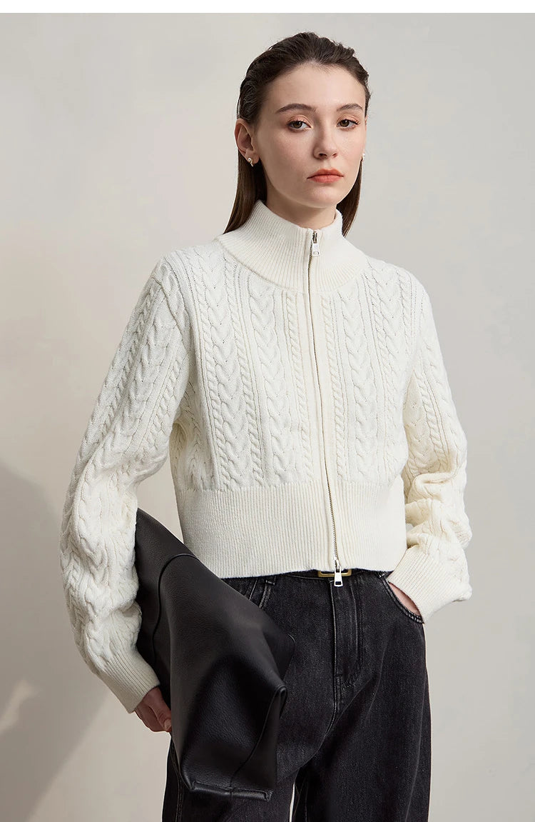 Damen-Rollkragen-Strickjacke Reißverschluss schlank Herbst