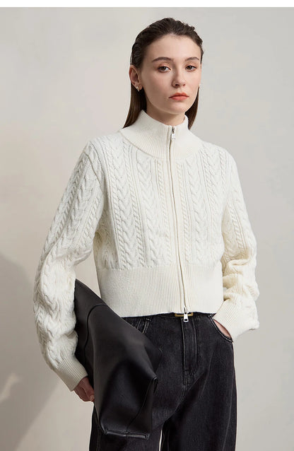 Damen-Rollkragen-Strickjacke Reißverschluss schlank Herbst