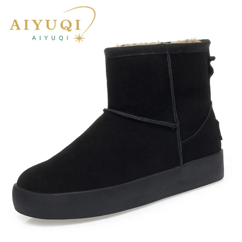 Damen Schnee Stiefel aus echtem Leder mit warmem Wollfutter