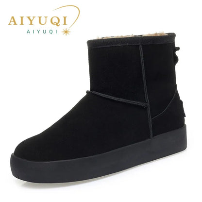 Damen Schnee Stiefel aus echtem Leder mit warmem Wollfutter