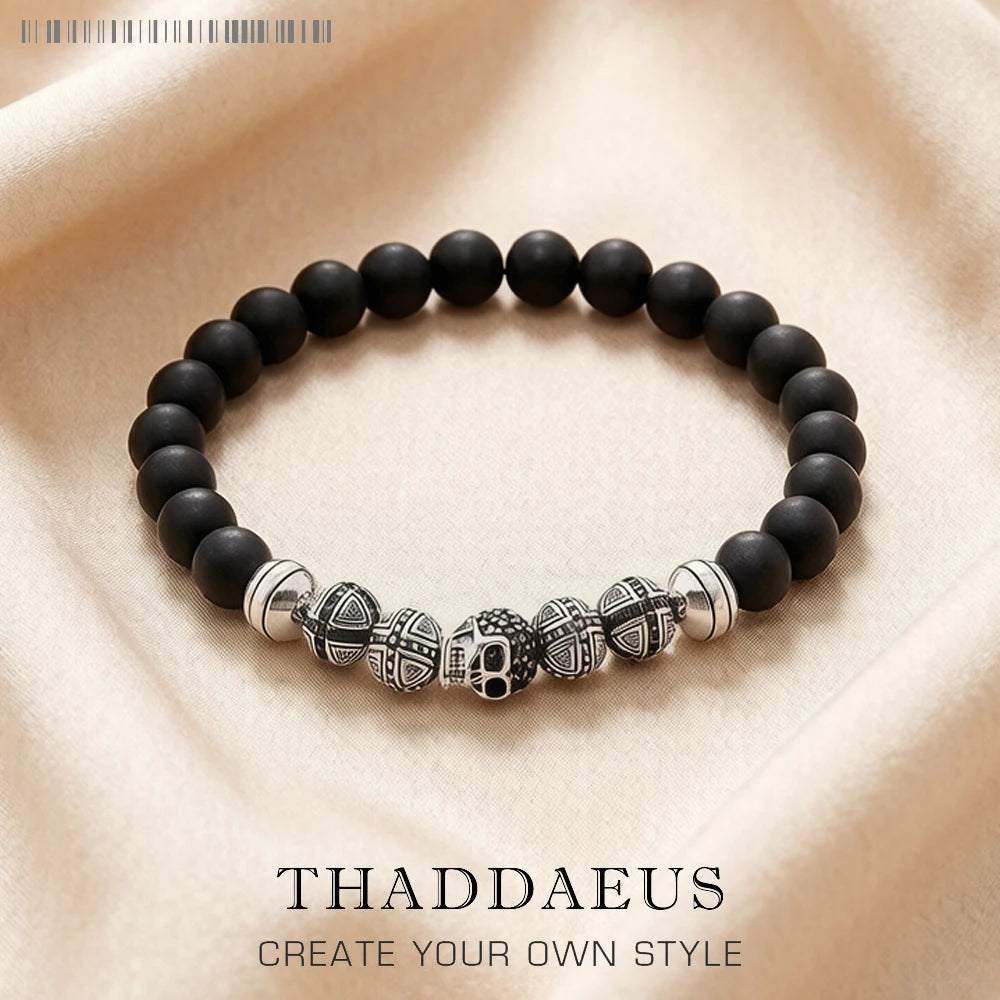 Damen-Armband Totenkopf-Kreuz Punk Obsidian aus Sterlingsilber