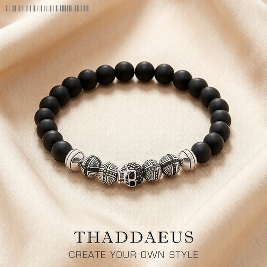 Damen-Armband Totenkopf-Kreuz Punk Obsidian II aus Sterlingsilber