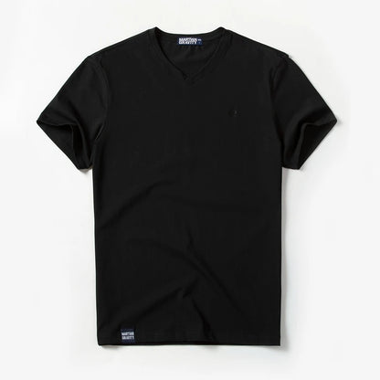 Männer T-Shirt aus einfarbigem Baumwollstoff mit V-Ausschnitt und kurzen Ärmeln