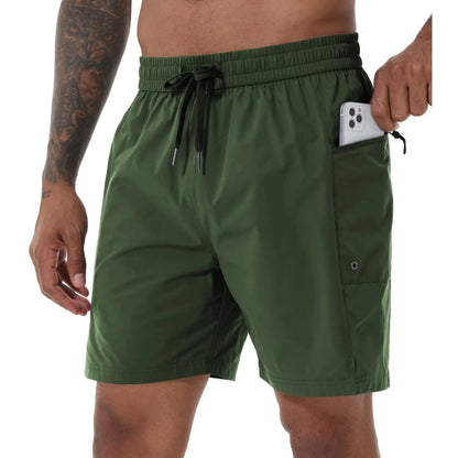 Herren-Badeshorts mit elastischem Bund, Reißverschlusstaschen und Mesh-Futter – schnelltrocknend für den Strand