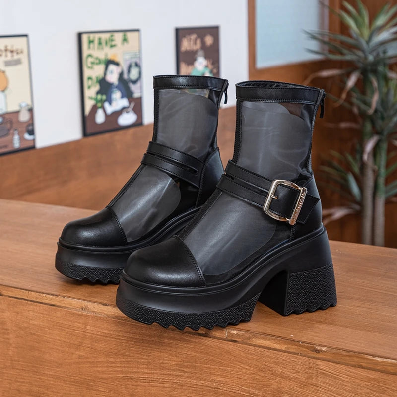Damen Stiefeletten 10cm Mesh Atmungsaktiv