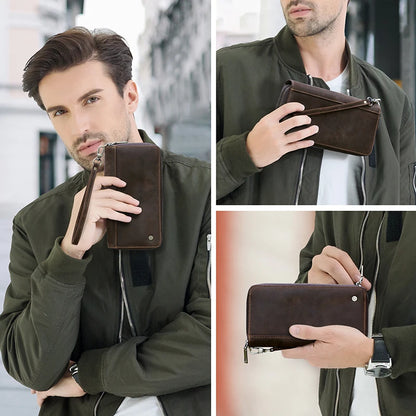 Herren Echtleder Clutch Vintage Business Geldbörse Kartenhalter Reise Büro Geschenk