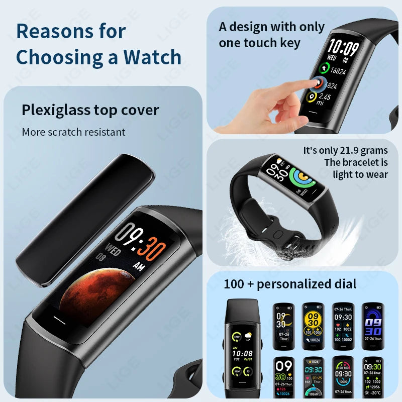 LIGE Smartwatch Sport Fitness Tracker Smart Uhr Für Männer Frauen Herzfrequenz Blut Sauerstoff Schlaf Monitor Wasserdichte Smart Armband