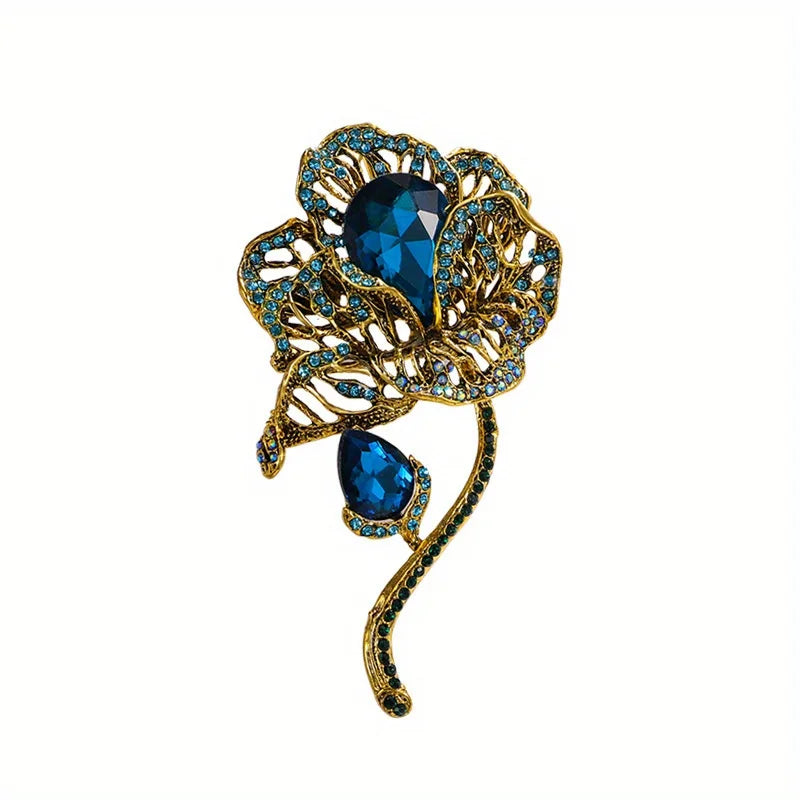Brosche Blume Perle Emaille Kristall Tropföl Klassisch elegant Damen