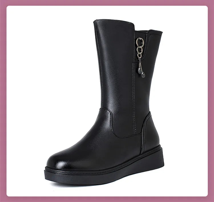 AIYUQI Women's Winter Boots Wool 2025  New Large Size 41 42 43 Women's Snow Boots Wool Flat Women's Mid-Boots
