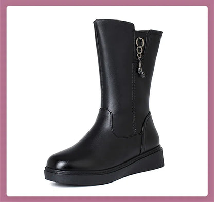 AIYUQI Women's Winter Boots Wool 2025  New Large Size 41 42 43 Women's Snow Boots Wool Flat Women's Mid-Boots