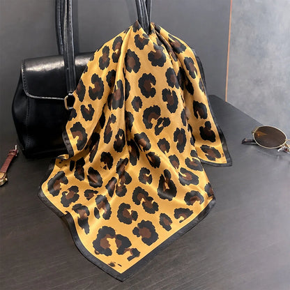 Damen Seidenschal 53cm Leopardprint quadratisch Luxus Hijab Bandana Stirnband