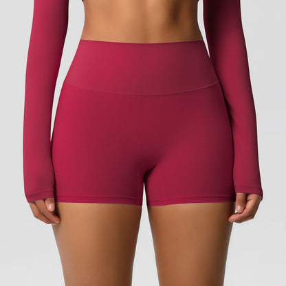 Yoga-Shorts mit Push-Up-Effekt, weinrot, Frontansicht, glatter Sitz