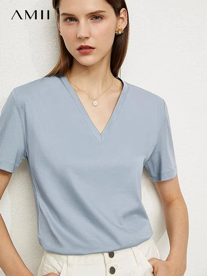 Damen Tops im Minimalismus-Stil mit V-Ausschnitt und kurzen Ärmeln