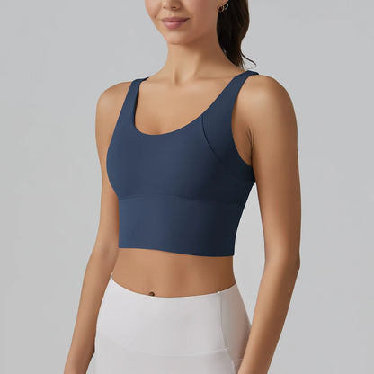 Yoga-Tanktop aus Nylon mit Rundhalsausschnitt und breiten Trägern, navyblau