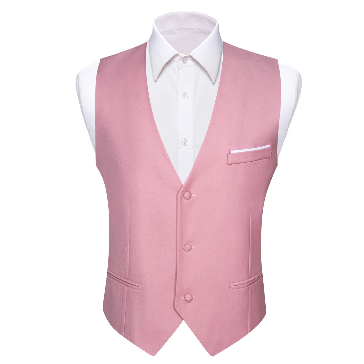 Hellrosa Satin-Weste für Herren mit V-Ausschnitt, Knöpfen und Brusttaschenfach