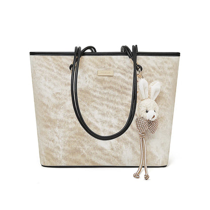 Damen Schultertasche Aus PVC-Leder Mit Reißverschluss Und Anhänger